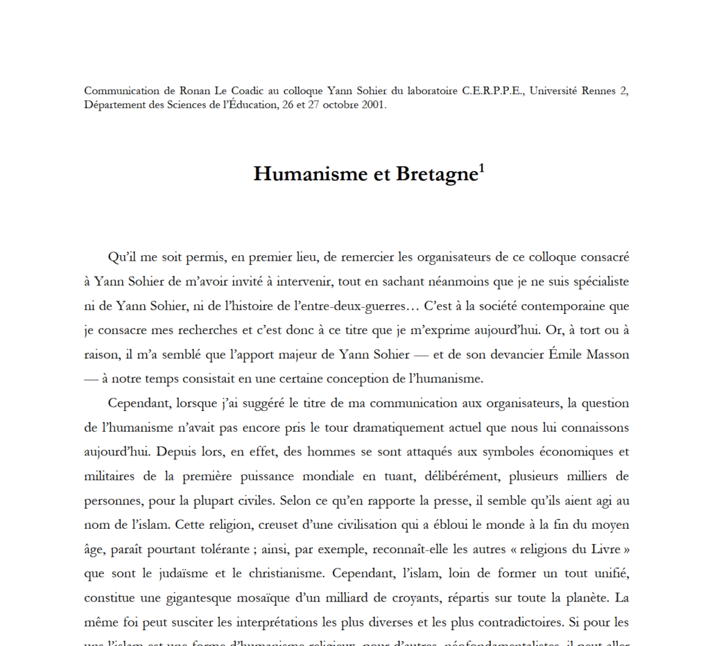 Humanisme et Bretagne
