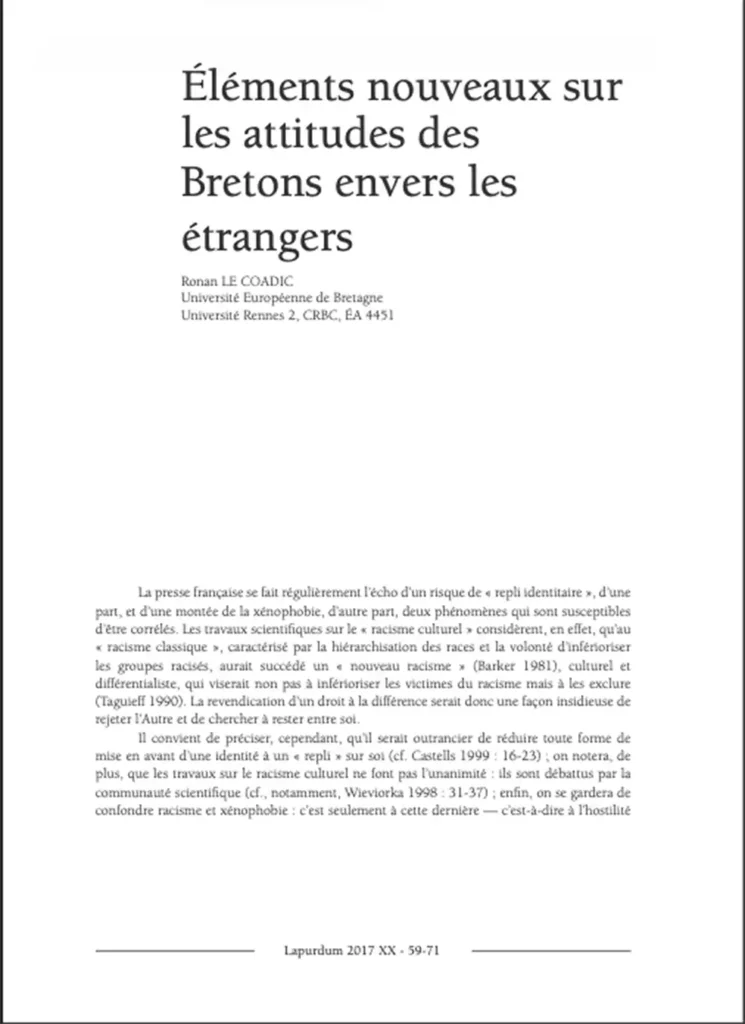 Éléments nouveaux sur les attitudes des Bretons envers les étrangers
